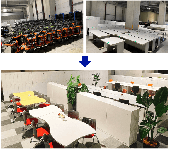 リユースオフィス家具の膨大なストックから、オフィスクとしてサブスクリプションでご提供